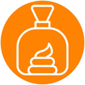 Orangener Kotbeutelspender als Symbol für nicht vorhandene Kotbeutelspender.