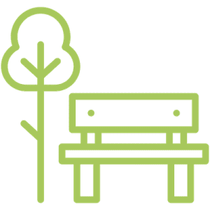 Grüne Bank als Symbol für Sitzgelegenheiten.