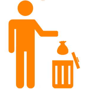 Symbol mit Person und Beutel am Mülleimer, Tütenspender nicht vorhanden.