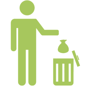 Symbol mit Person und Beutel am Mülleimer, Tütenspender vorhanden.